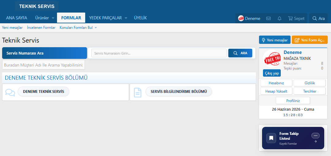 ServisPanel Gerçek Dashboard Ekranı